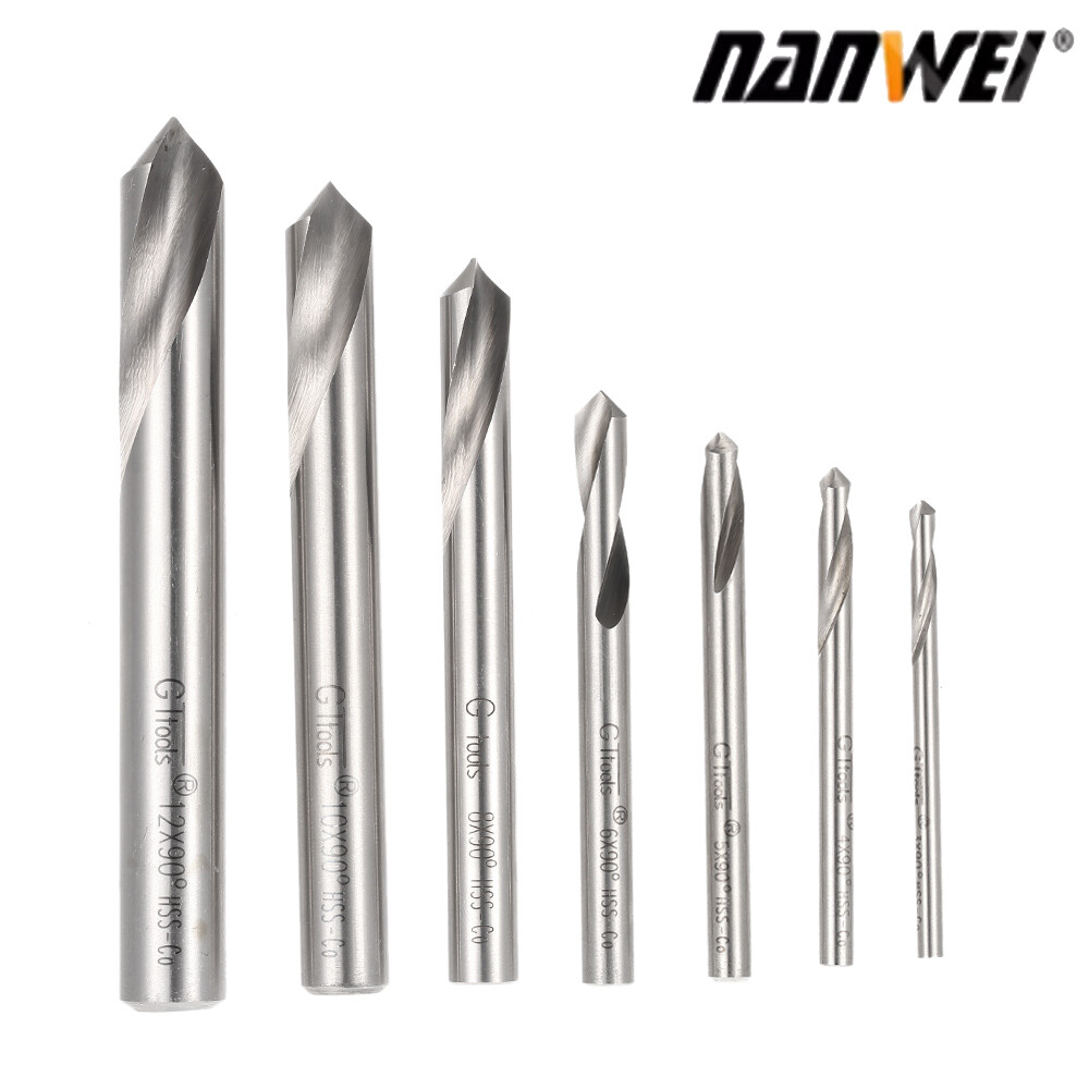 Nanwei 7pcs m42 hss high speed steel cobalt spotting drill bits set round shank 90 degree drilling chamfering tool