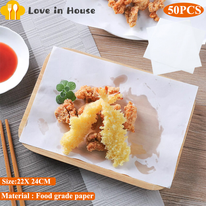 50Pcs Food Oil Absorbing Paper Japanese Tempura Paper Sheet Oil Oil-Absorbing Cooking Paper For Sandwich Fried Food Wrap Papers