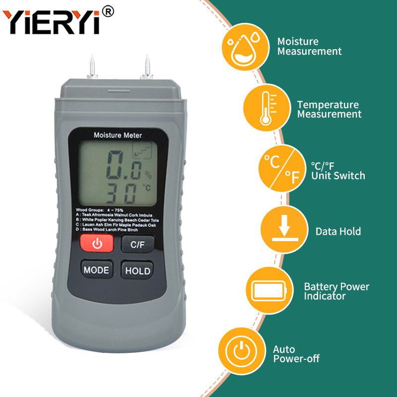 Yieryi Digital Wood Moisture Meter Handheld Wood Humidity Tester HD LCD Display Lumber Hygrometer Timber Damp Tester