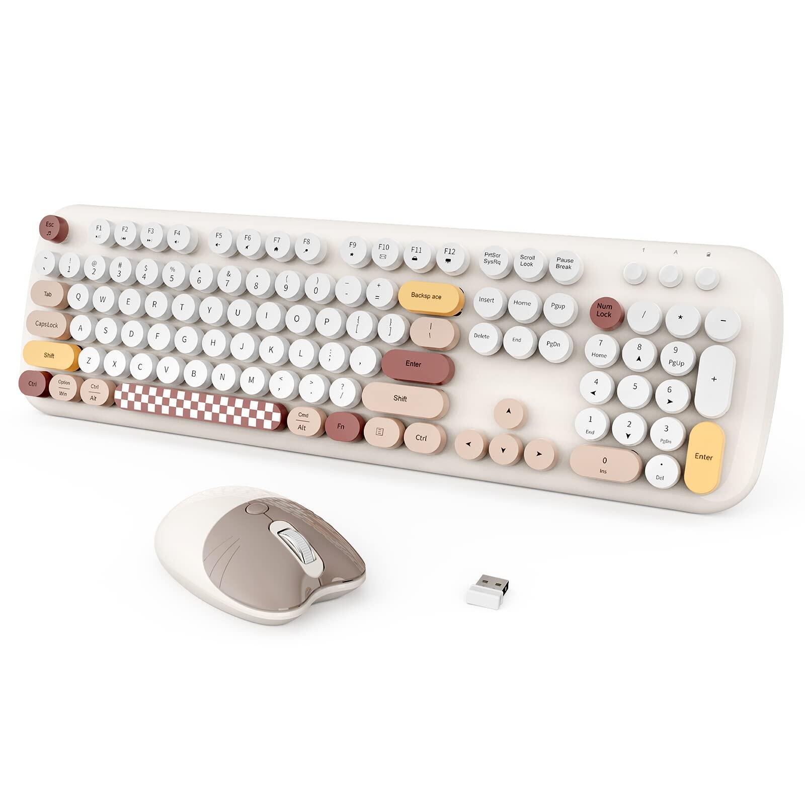 Jomaa&mofii 2.4g wireless keyboard set combo retro keyboard and mouse round keycap cute keyboard and mouse for computer mac ios pc laptop windows desktop pink girls gift