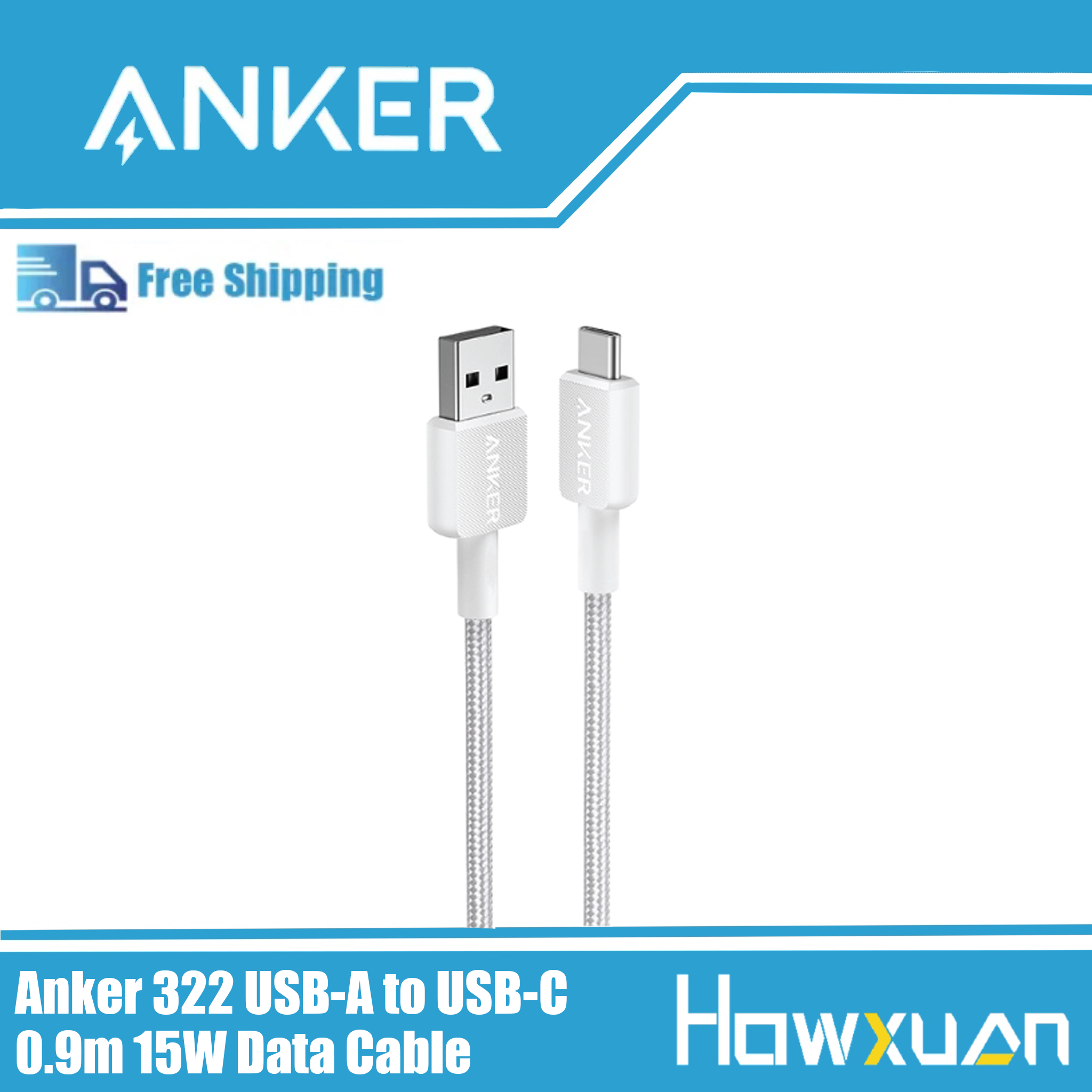 Anker Charging Data Cable Anker 322 Type-C/USB-A to Type-C Cable 0.9/1.8m Black/White 15/60W Data Transmission Fast Charge Cable