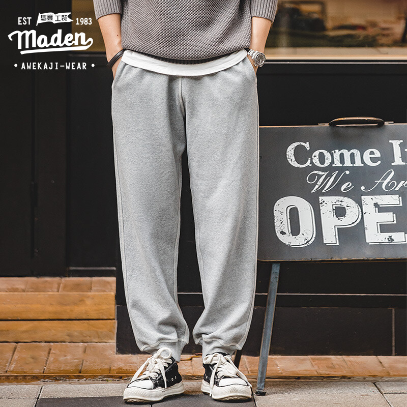 MADEN brand Workwear style boy 2023 autumn new youth Japanese home casual pants retro tie-foot hit color trousers drape elastic waist men drawstring trousers