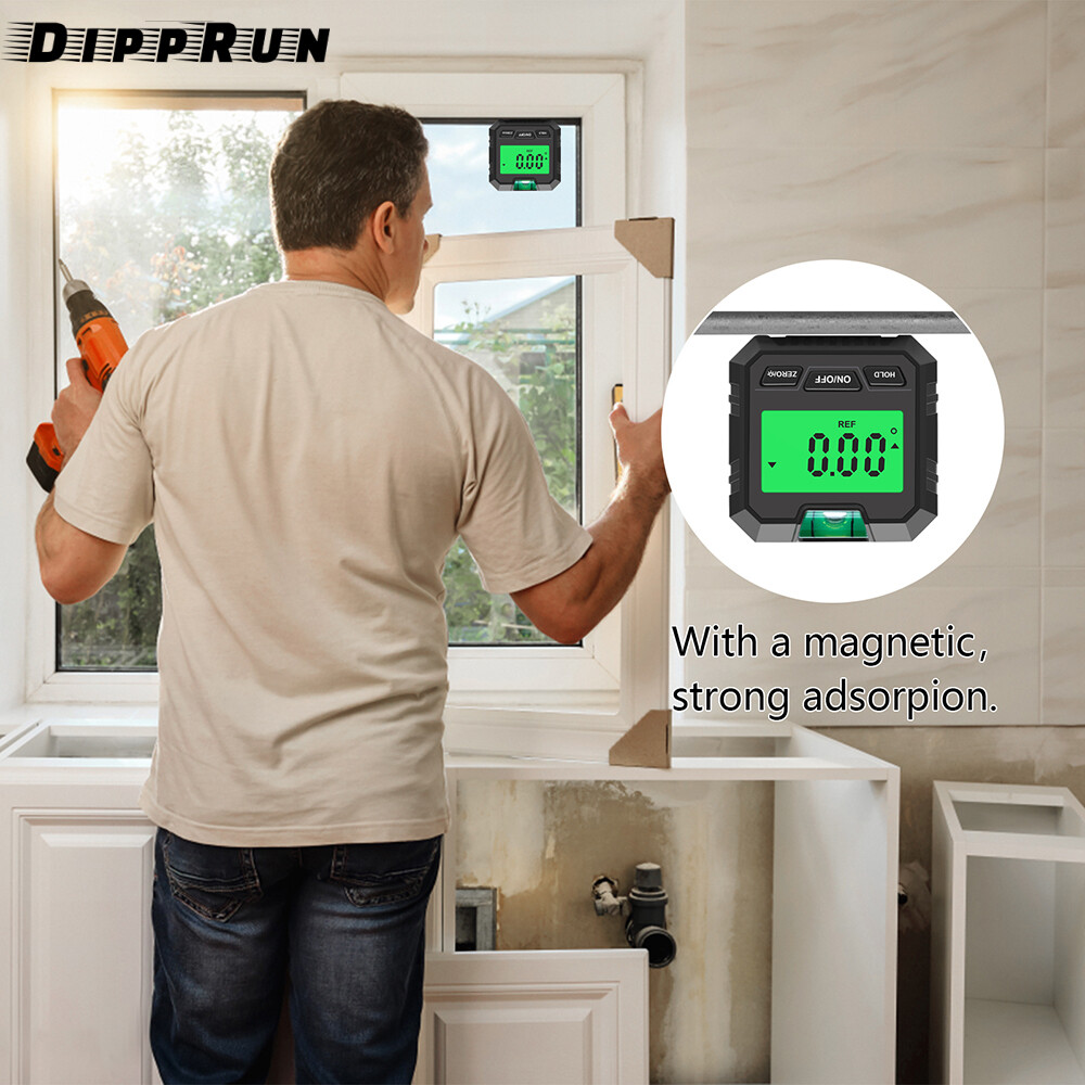 DIPPRUN 90° Digital Level Protractor Inclinometer Magnetic Base Digital Angle Gauge with Backlight Level Tester Measuring Tool