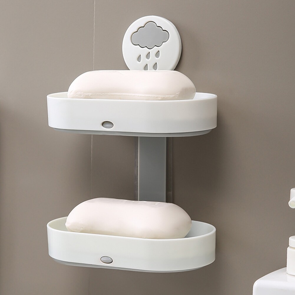 Terylin 2-layer Cute Cloud Punch Free Soap Storage Box Draining Rack Bathroom Organizer
