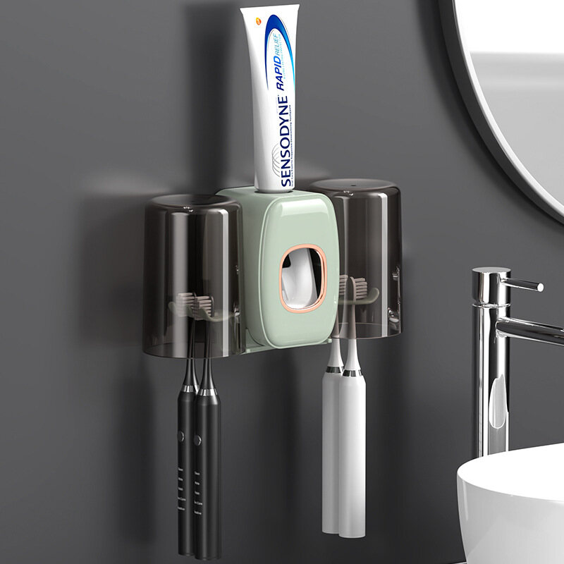Non-perforated toothbrush holder Wall mounted toilet storage Automatic toothpaste squeeze Creative toothbrush shelf