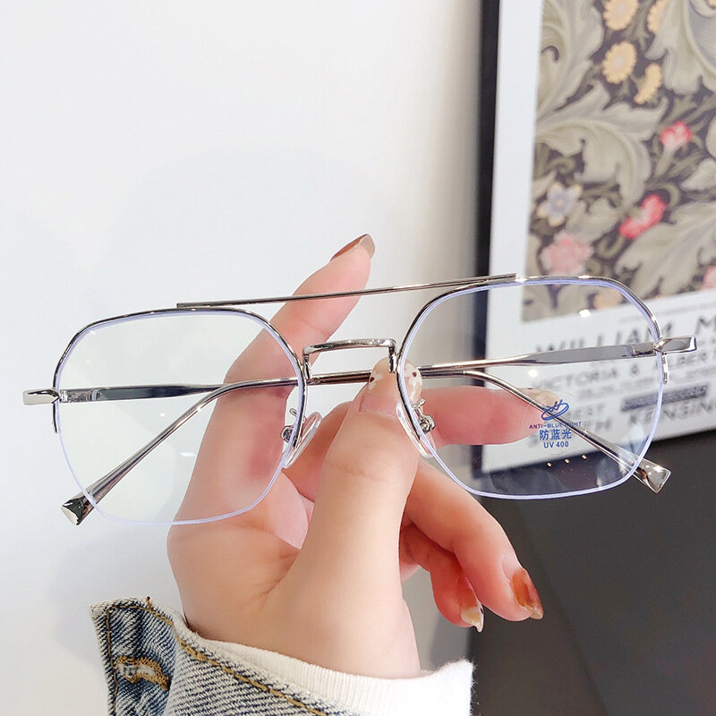 Half Frame Computer Glasses Double Beam Anti Blue Light Men's Optical Glasses