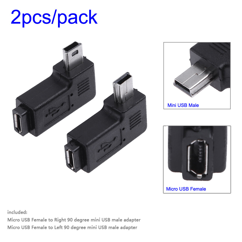 2 Chiếc Đầu Nối Chuyển Đổi Micro USB Cái Sang Mini USB Đực 90 Độ