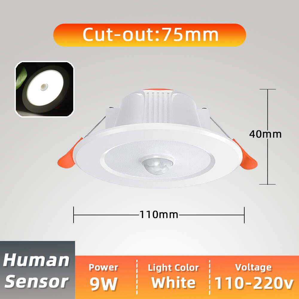 PIR Sensor Motion LED Downlight Night Light Recessed Ceiling Spot Lamp 9W 12W Radar Sensor Downlight Auto On/Off Lighting Bathroom Kitchen Home