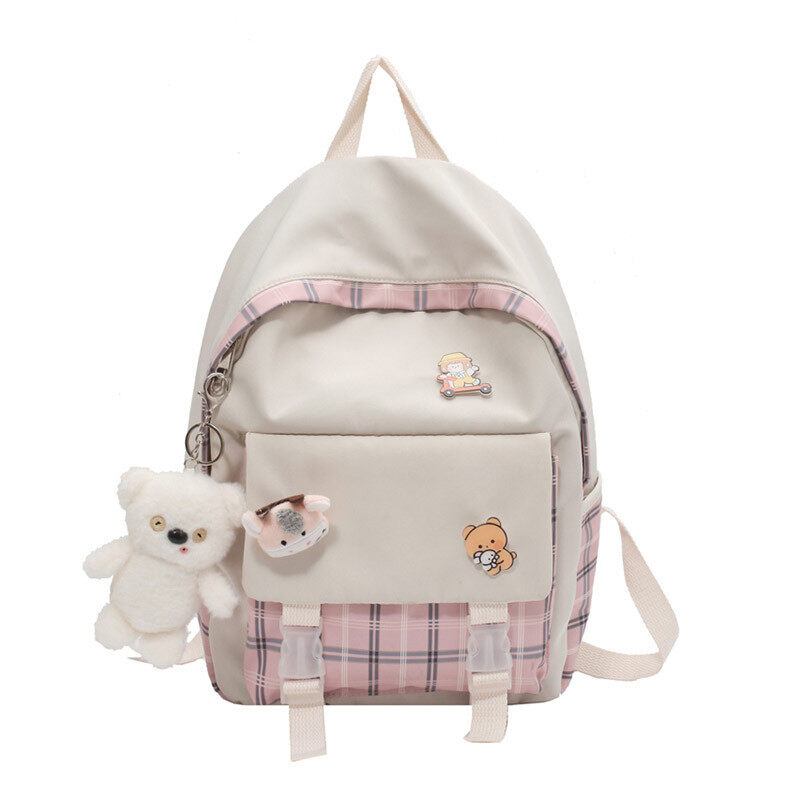 WOMA Canvas school bag JapanWOMAe fashion plaid girl backpack high school and junior high school students' backpack