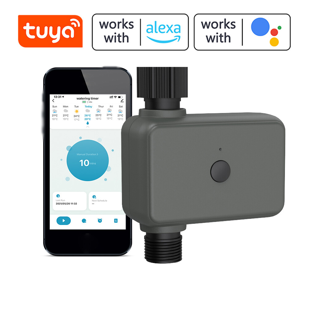 Smart Sensor Intelligent Tuya APP BT Water Timer Rain Delay Programmable Irrigation Timer with Automatic and Manual Watering Hub Required Compatible with Alexa Google Home Voice Control Need to be Used with Gateways