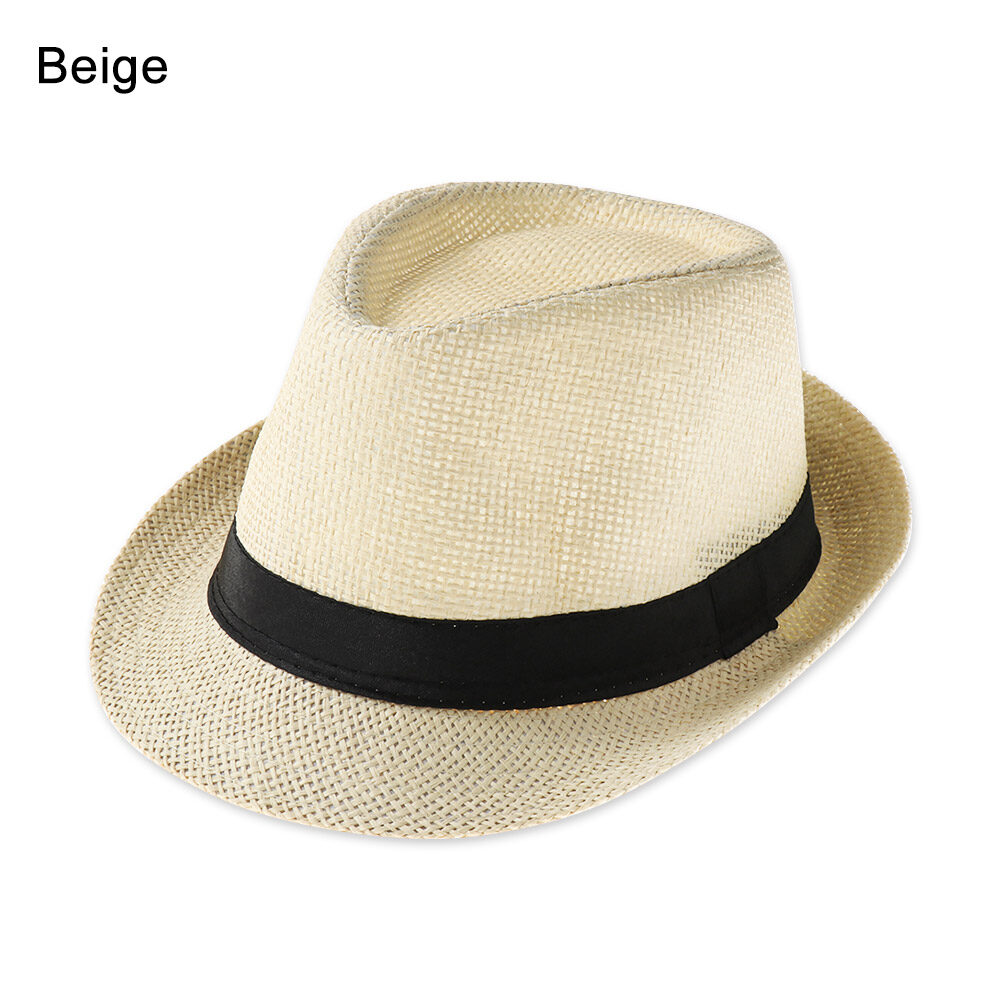 1 pc Unisex Fashion Beach Sun Cap Summer Wide Brim Straw Panama Cap Casual Jazz Dress Hat Cowboy Fedora Hat Gangster Cap