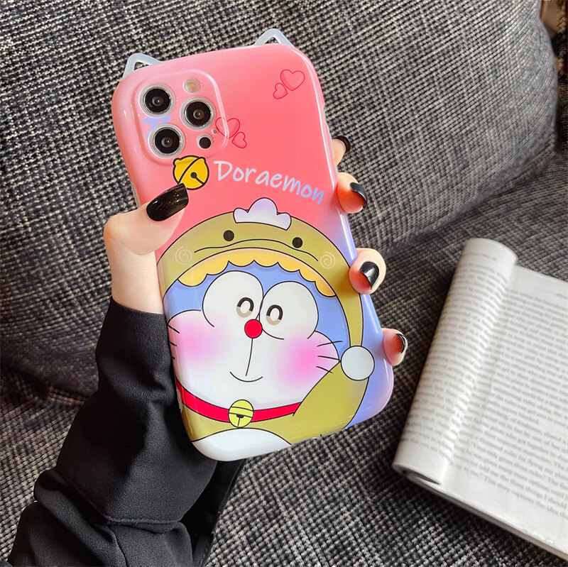 Cartoon Couple Phone Case for IPhone 7 8 Plus XR Xs Max Doraemon Pattern Cute Shockproof Soft Cover Case for IPhone 11 12 13 Pro Max Phone Case for Boy Girl Students