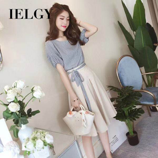 IELGY summer new mid-length suit skirt female Korean short-sleeved dress slim two-piece A-line skirt