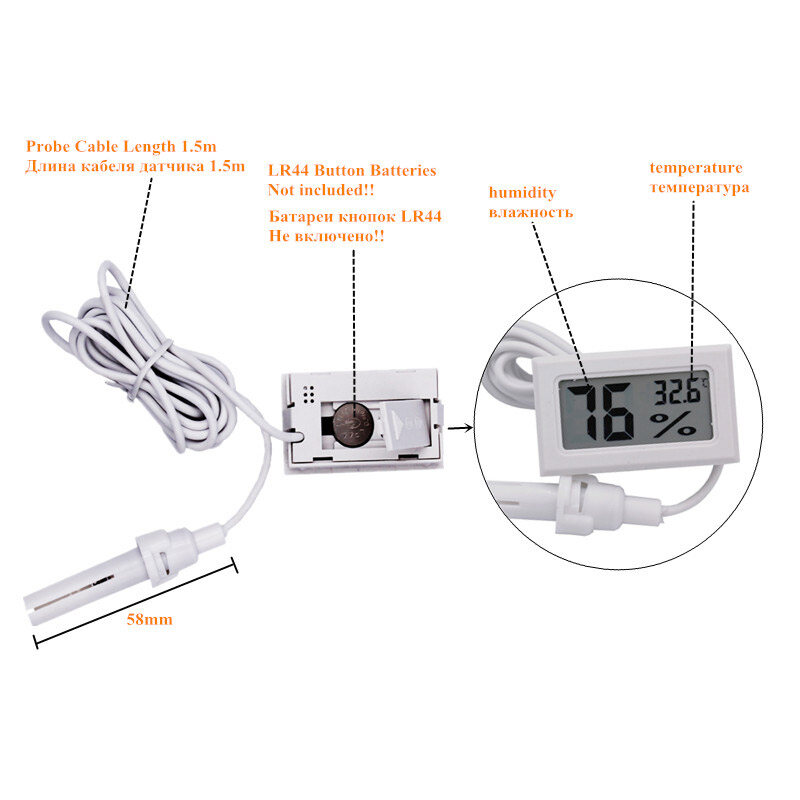 Mini thuận tiện Nhiệt kế LCD kỹ thuật số cảm biến ẩm kế đồng hồ đo áp suất tủ lạnh Aquarium Màn hình hiển thị độ ẩm Detector