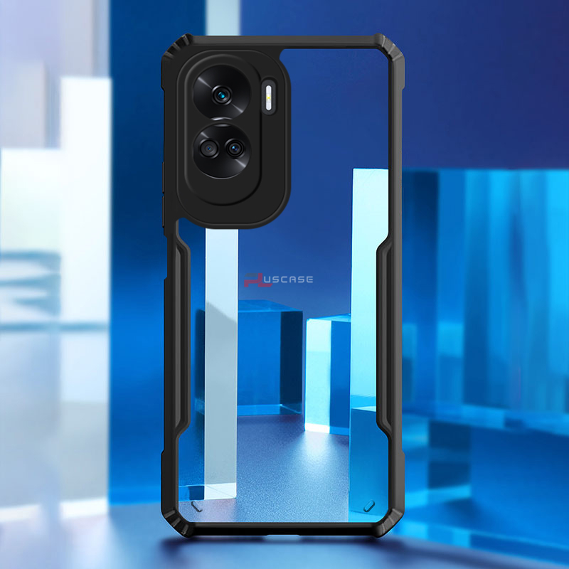 PlusCase for Honor 90 Lite 5G Case Air Cushion Hard Crystal Clear Back Soft Border Shockproof Full Protection Phone Casing