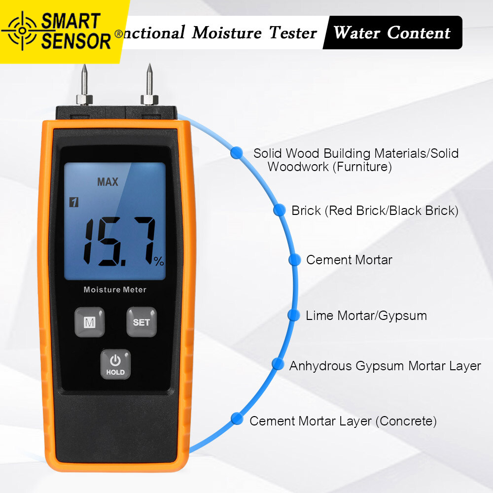 Handheld Mini Moisture Meter Digital LCD Lumber Damp Meter Wood Moisture Detector Humidity Tester for Timber Wood Drywall Plants Sheetrock Brick Mortar Concrete with 2 Pin Probe Range 0%~80%