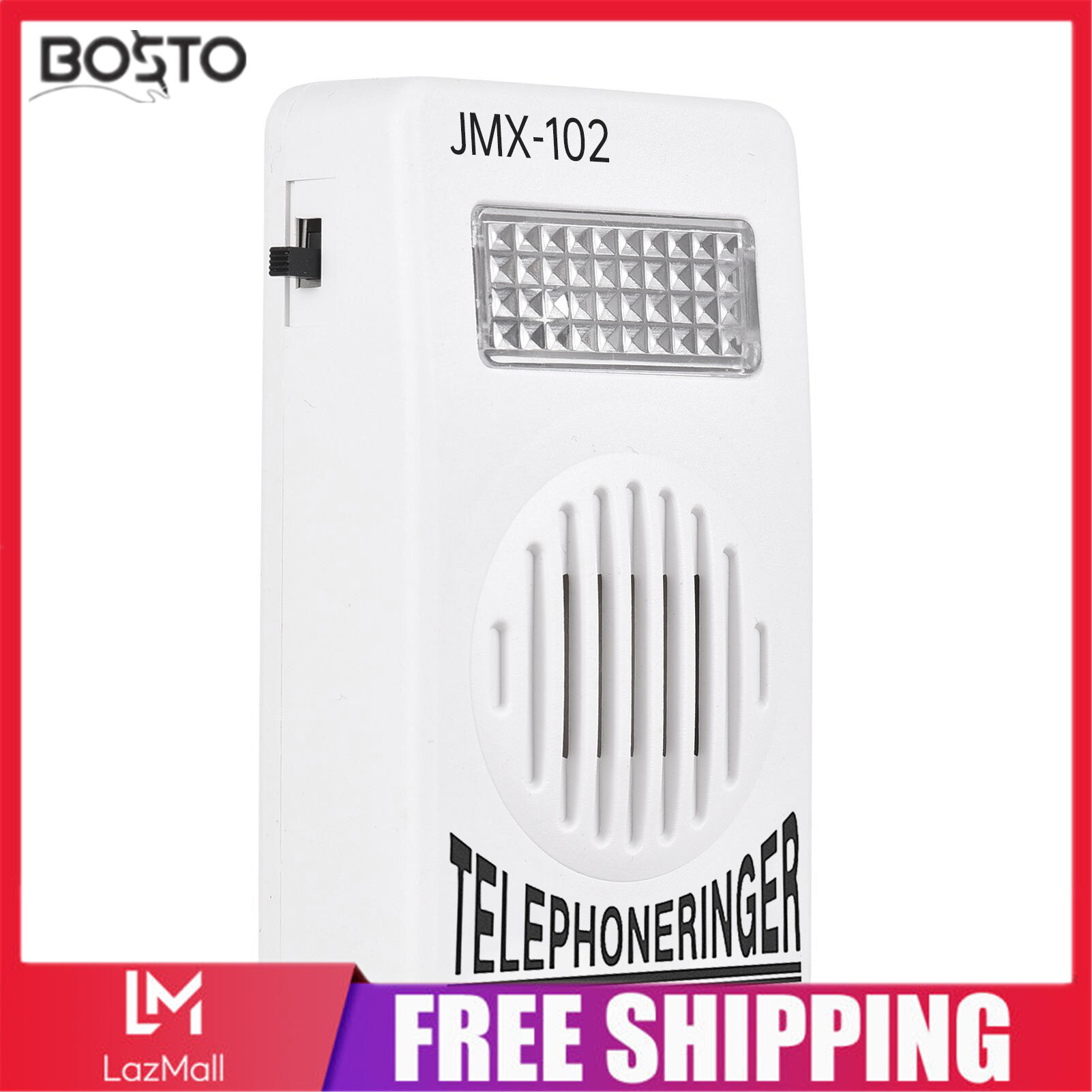 BOSTO Loud Telephone Ringer 70db Amplifier Ringing Help Strobe Light Bell with Flash Light Suitable for Landline Phone 6P2C Connector Type Wall-mounted Batt-ery-free