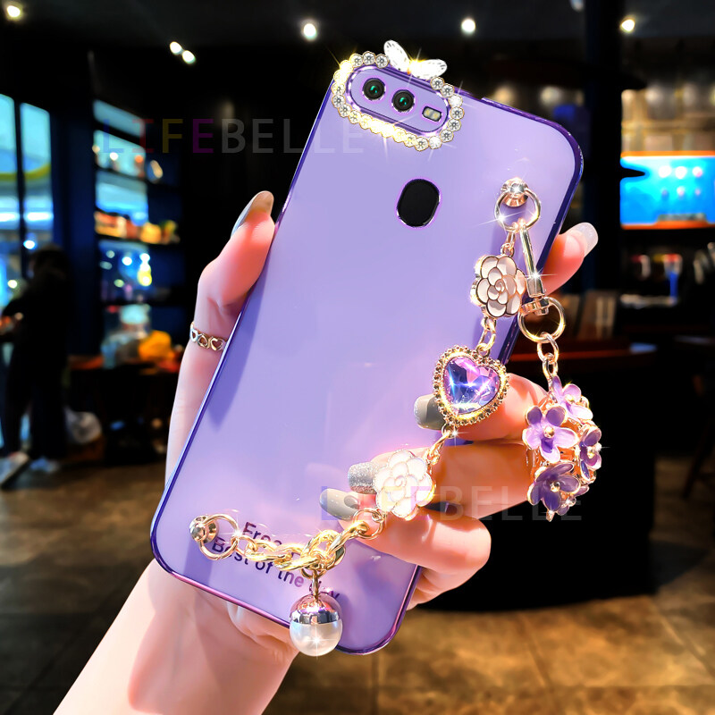 LIFEBELLE Ốp Lưng Cho OPPO A12 A11K A7 A91 A92 A74 A95 A94 A96 A16 A15 A53 A73 A77 A57 A17 Ốp Lưng Điện Thoại Nữ Mạ Sáng Bóng Dây Đeo Cổ Tay Hoa & Kim Cương Giả Ốp Lưng Bảo Vệ Chống Sốc Silicon TPU Mềm