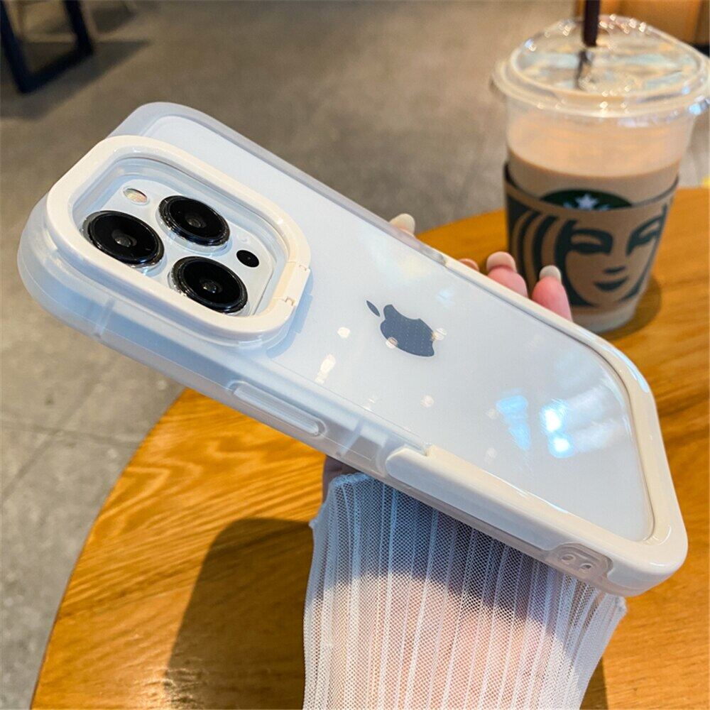Vô Hình Đế giữ gập ống kính máy ảnh đế dạng nhẫn Trong Suốt Ốp điện thoại cho Iphone 15 14 13 12 11 12pro 13Pro Max Kẹo Mềm Cover Quay Lại