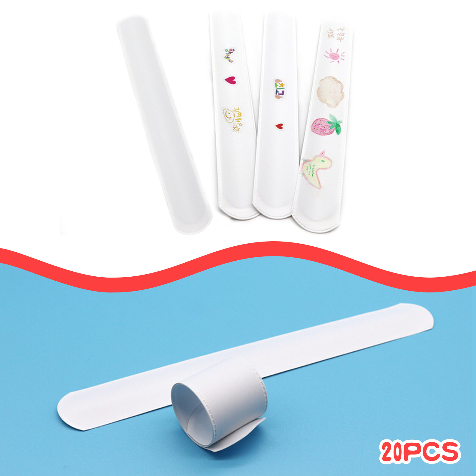 【Bedess】20PCS DIY Blank White Slap สายรัดข้อมือสำหรับเด็กเด็กผู้ชายเด็กผู้หญิงห้องเรียนโรงเรียนของขวัญของชำร่วยอุปกรณ์