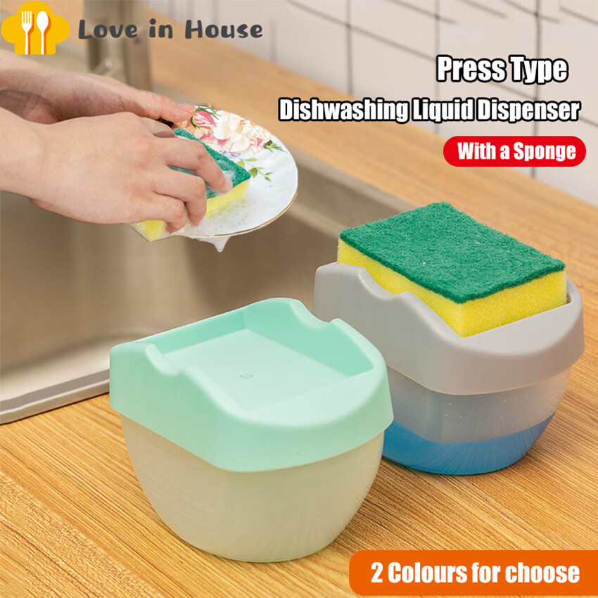 Press The Liquid Box, Sponge Scouring Pad, Detergent, Liquid Dispenser, Soap Boxpress Soap Dispenser With Sponge Dishwashing Liquid Container Kitchen Dishwasher