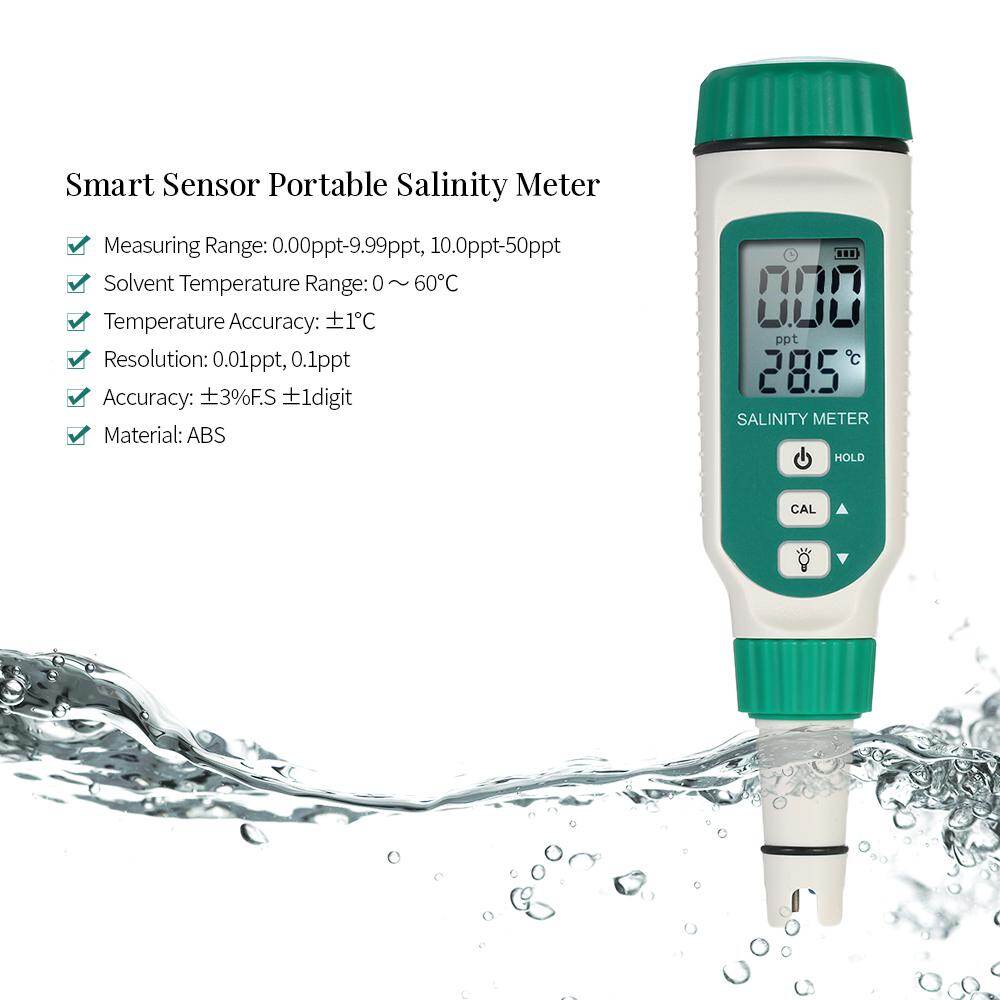 SMART SENSOR Portable Salinity Meter Handheld ATC Salinometer Halometer Salt Gauge Salty Brine Meter Seawater Salinity Refractometer Food Salinity Tester Meter