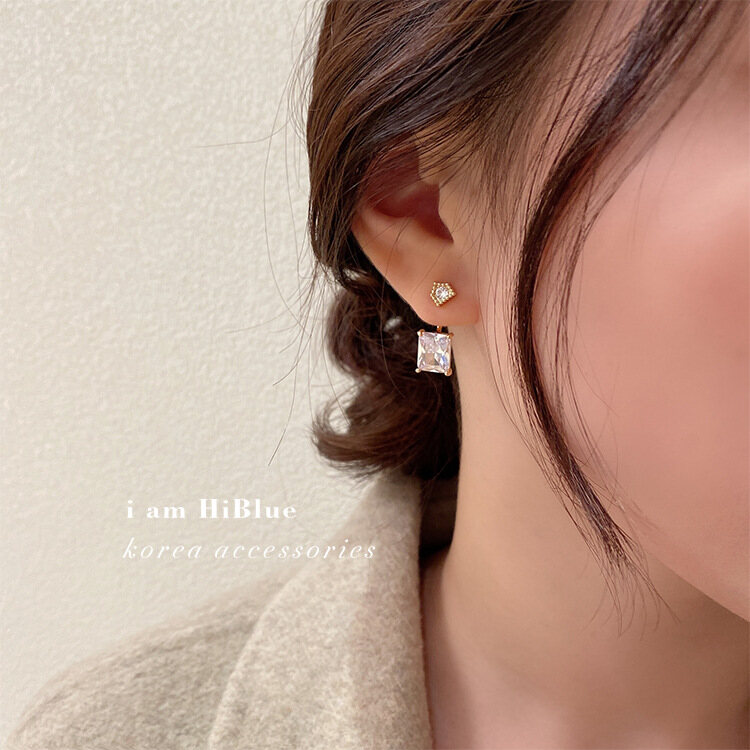 Frascati Korean New Style Luxury Elegant Shiny Square Crystal Dangle Earrings For Female Party Daily Jewelry