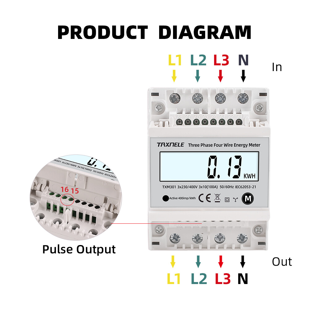 3 Phase 4 Wire Wattmeter Power Bidirectional Energy Meter Multifunction AC 380V KWH Voltage Current 100A 50Hz 60Hz Solar PV