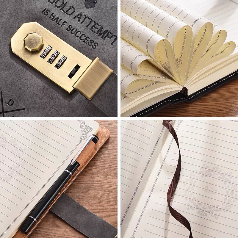 【hot】 Password Notebook 360Pages A5 Personal Diary with Lock Code Thick Notepad Agenda Leather Journals Office Stationery Supplies