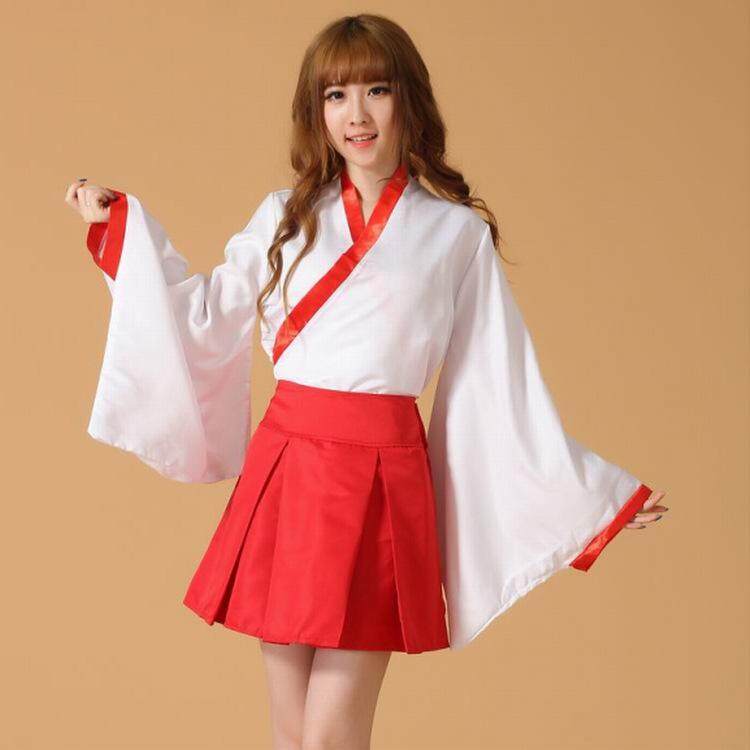 New popular anime Inuyasha Cos Kikyou Cosplay Halloween kimono costume full set (Top + Skirt + Hair Accessories)
