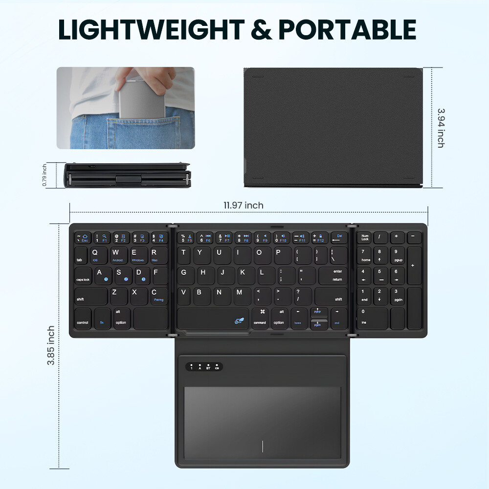 B055 siêu mỏng Bàn phím bluetooth không dây New bốn-fold với lớn Touchpad Bàn phím bluetooth cho máy tính bảng im lặng Mini Bàn phím di động cho máy tính xách tay/máy tính bảng/điện thoại di động