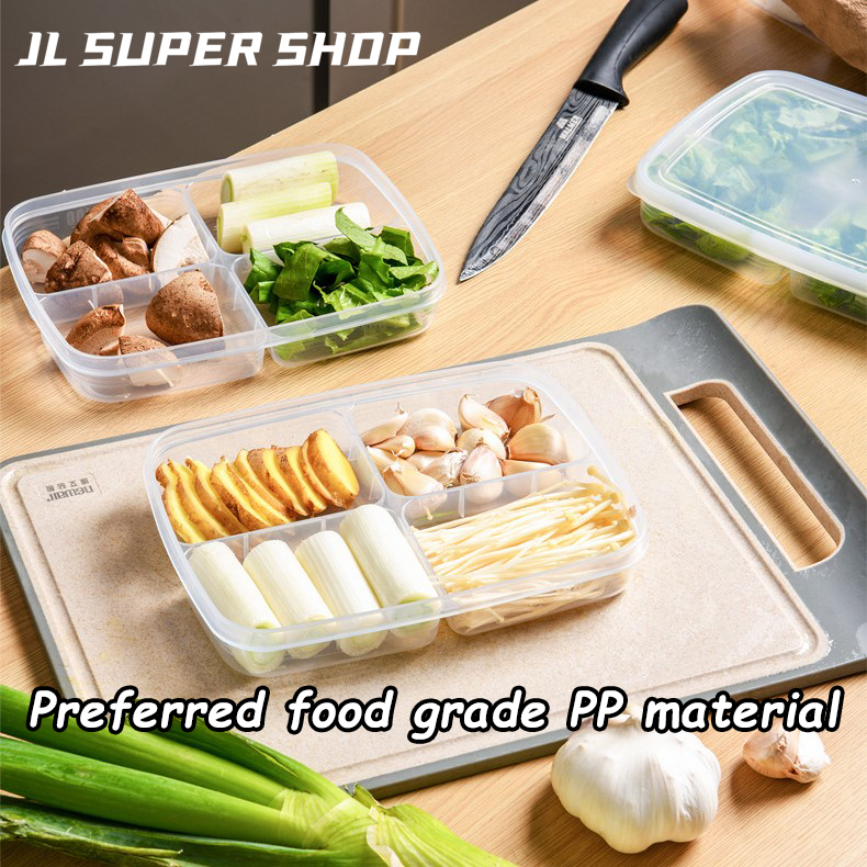 JustLiving Hộp Sắp Xếp Tủ Lạnh 4 Ngăn Trong Suốt Hộp Đựng Có Nắp Hộp Đựng Bảo Quản Giữ Tươi Cho Tủ Lạnh Có Thể Xếp Chồng Bằng PP Cấp Thực Phẩm Hộp Phục Vụ Hành Gừng Và Tỏi Đĩa Thịt Đông Lạnh