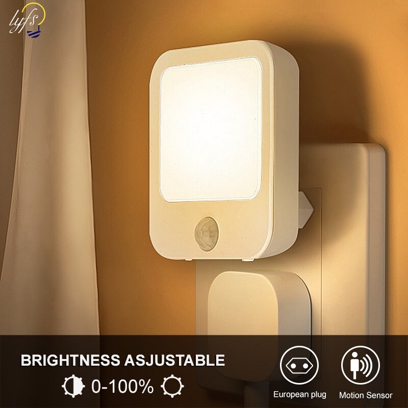【JING】 Motion Sensor LED Night Lights EU Plug Dimmable Cabinet Light For Baby Bedside Bedroom Corridor Wireless Night Lamp Lighting