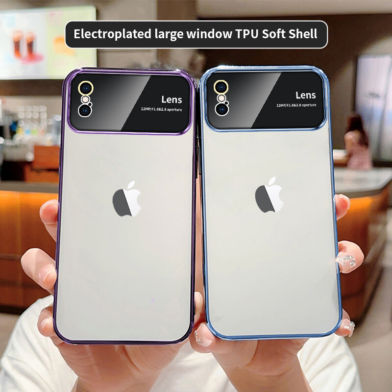 For iPhone XS Max 6 7 8 Plus X XR Phone Case,Electroplated Large Window TPU Soft Shell