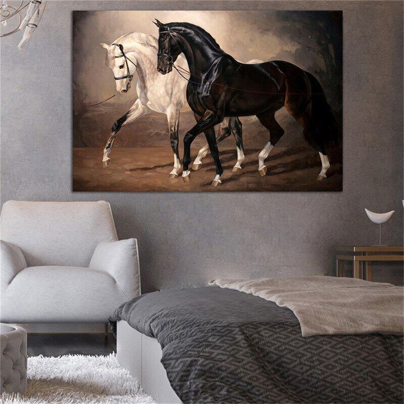 Black and White Horse Wall Art Canvas Prints Modern Animal Canvas Art Paintings On The Wall Canvas Pictures Posters Wall Decor 1PCS Inner Framed or Frameless