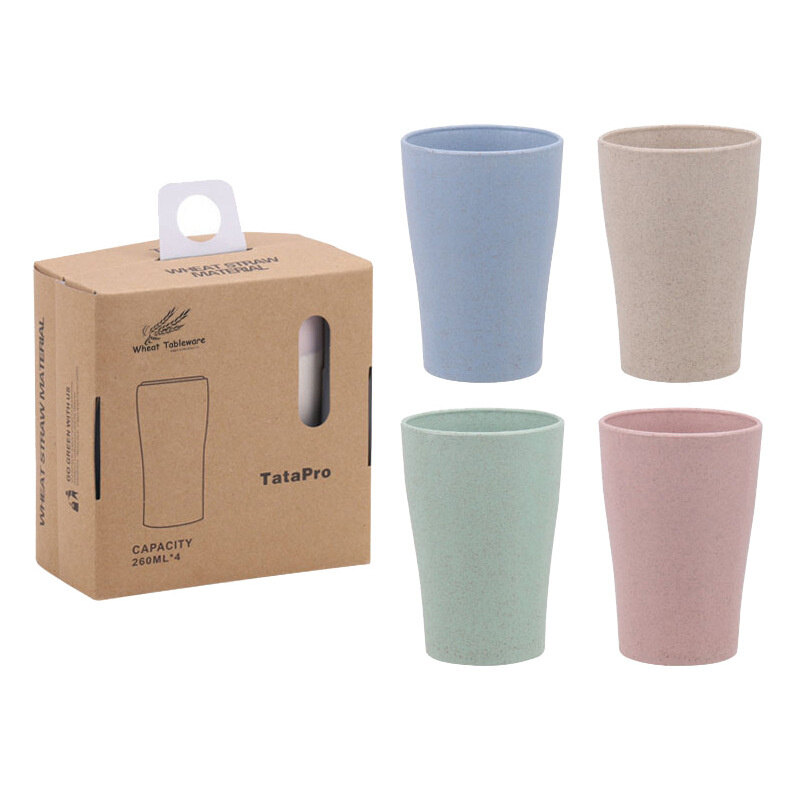 Dream Hunter 4Pcs/set Wheat Straw Water Cup Multi-Functional Coffee Glue Plastic Biodegradable Mouthwash Toothbrush Cup Reusable Kids Glass