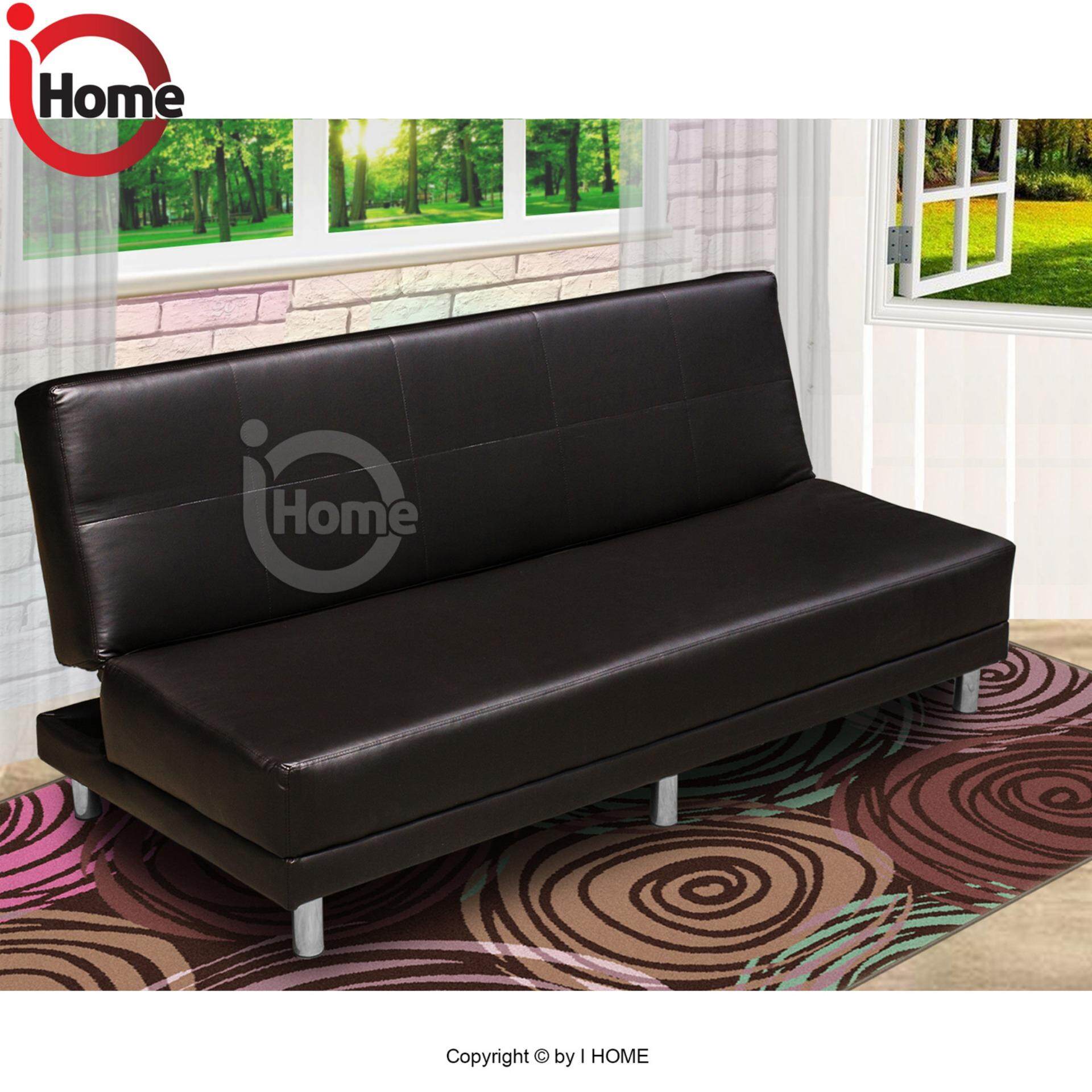 I Home April 3 Seater Sofa Bed Leather Upholstery Dark Brown