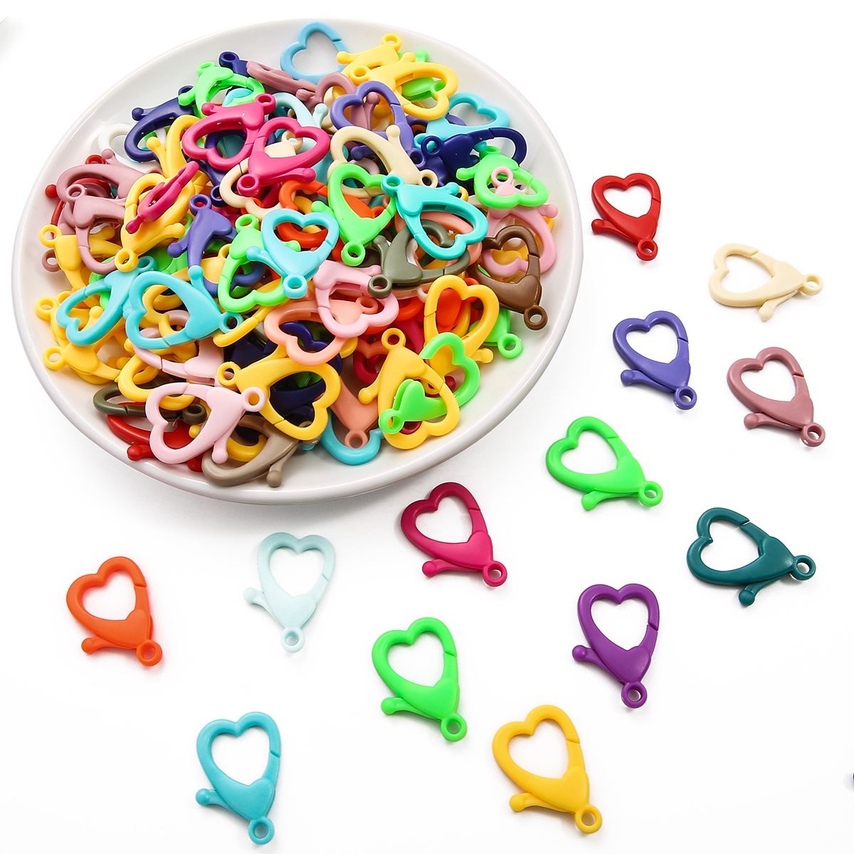 10 Cái/túi Tình Yêu Hình Trái Tim Nhựa Tôm Hùm Clasp, Móc Khóa Nhiều Màu Móc Xẻ Đầu Nối Vòng Cổ Tự Làm Phụ Kiện Làm Đồ Trang Sức