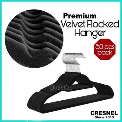 50 Pcs Premium Velvet Hanger Clothes - hanger baju / penyangkut baju 衣架 (Black)