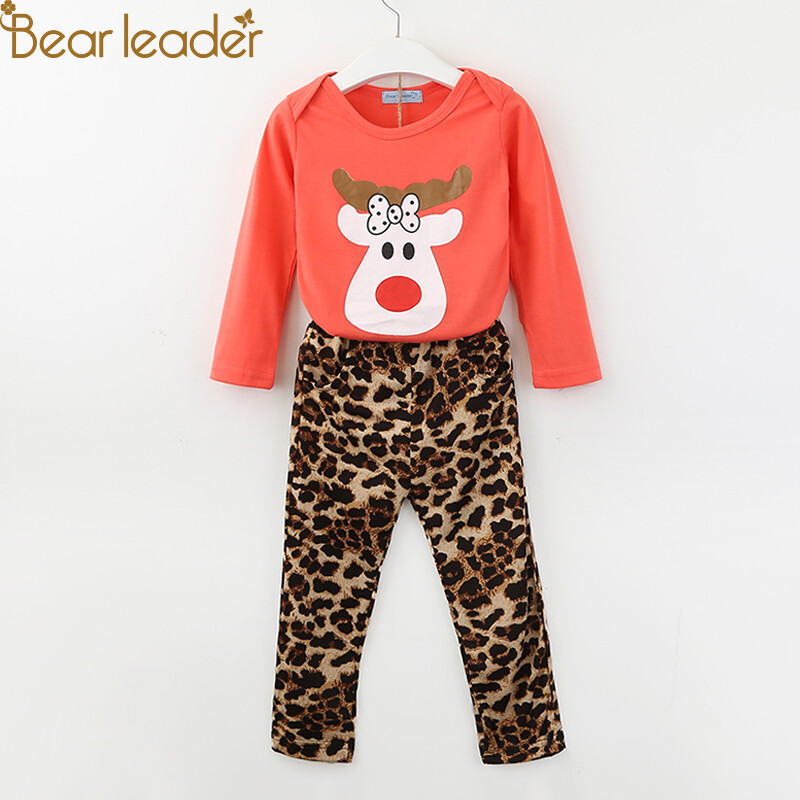 Bear Leader 2-5 Y Girls Sets 2021 Autumn New Fashion Kid Clothing Deer Cartoon Pattern Sweatshirt Top+Pant 2cps Suit
