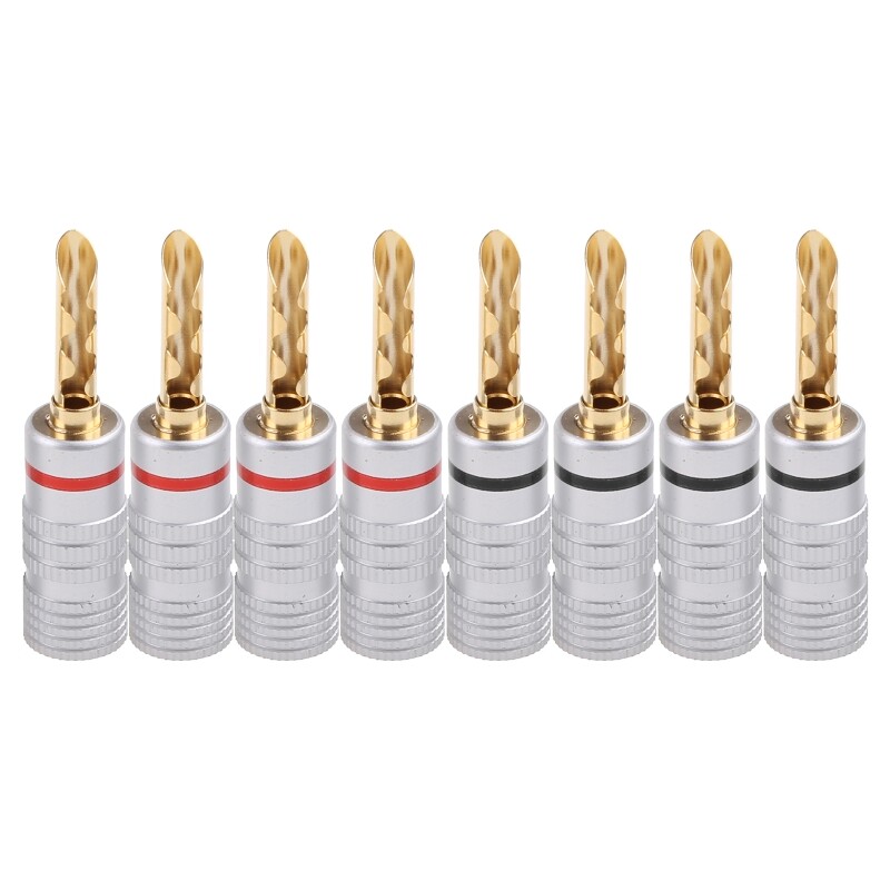8 Pcs Gold Plated Copper BFA 4mm Banana Plug Adapter Wire Speaker Connectors