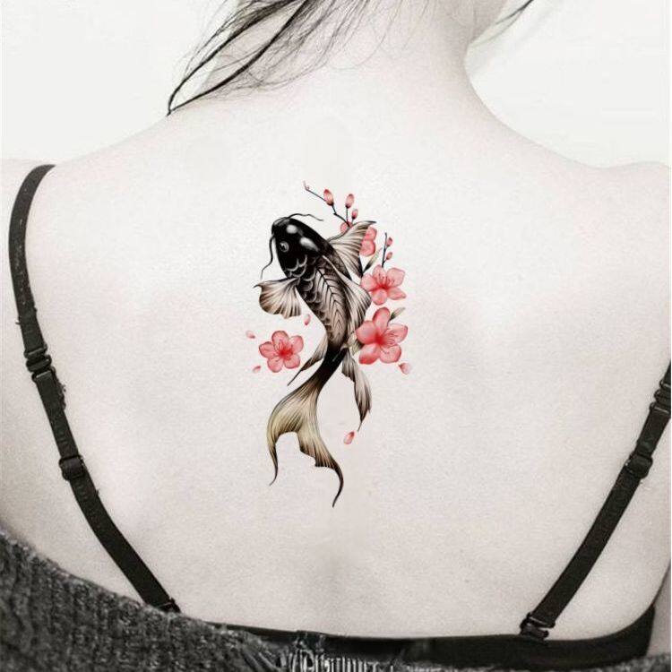 Mai hoa cá chép nửa cánh tay dán hình xăm không thấm nước đàn ông và phụ nữ kéo dài bắp tay cánh tay hoa cá dán hình xăm Hình xăm tạm thời