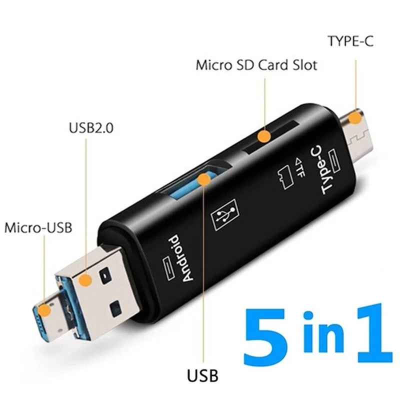 Đầu Đọc 5 Trong 1 Usb Đa Chức Năng 2.0 Loại C/Usb /Micro Usb/Tf/Thẻ Nhớ SD Bộ Chuyển Đổi Đầu Đọc Thẻ OTG Phụ Kiện Điện Thoại Di Động