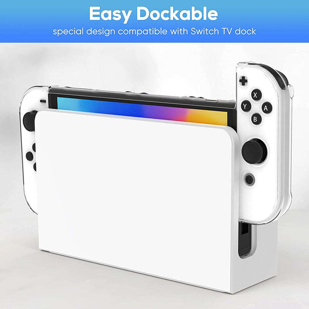 NS Ốp Bảo Vệ Trong Suốt Bằng Nhựa PC Cứng Cho Nintendo Switch OLED 2021 Ốp Có Thể Gắn Với Chân Đế Lật Vỏ Cần Điều Khiển Và Bảng Điều Khiển Joy-Con Với Kính Cường Lực Miễn Phí Cho OLED