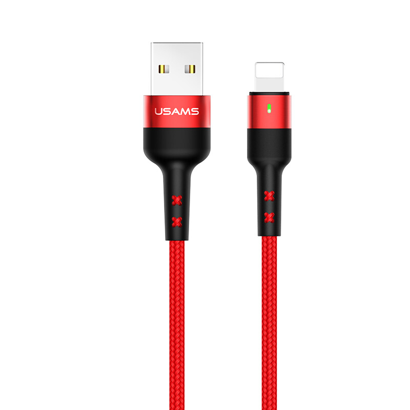 USAMS Lightning Cable For iPhone Charger Fast Charging 2A USB A to Lightning Cable With LED Indicator For iPhone 6/7/8/iPhone X XS XR/iPhone 11 12 13 14 pro max