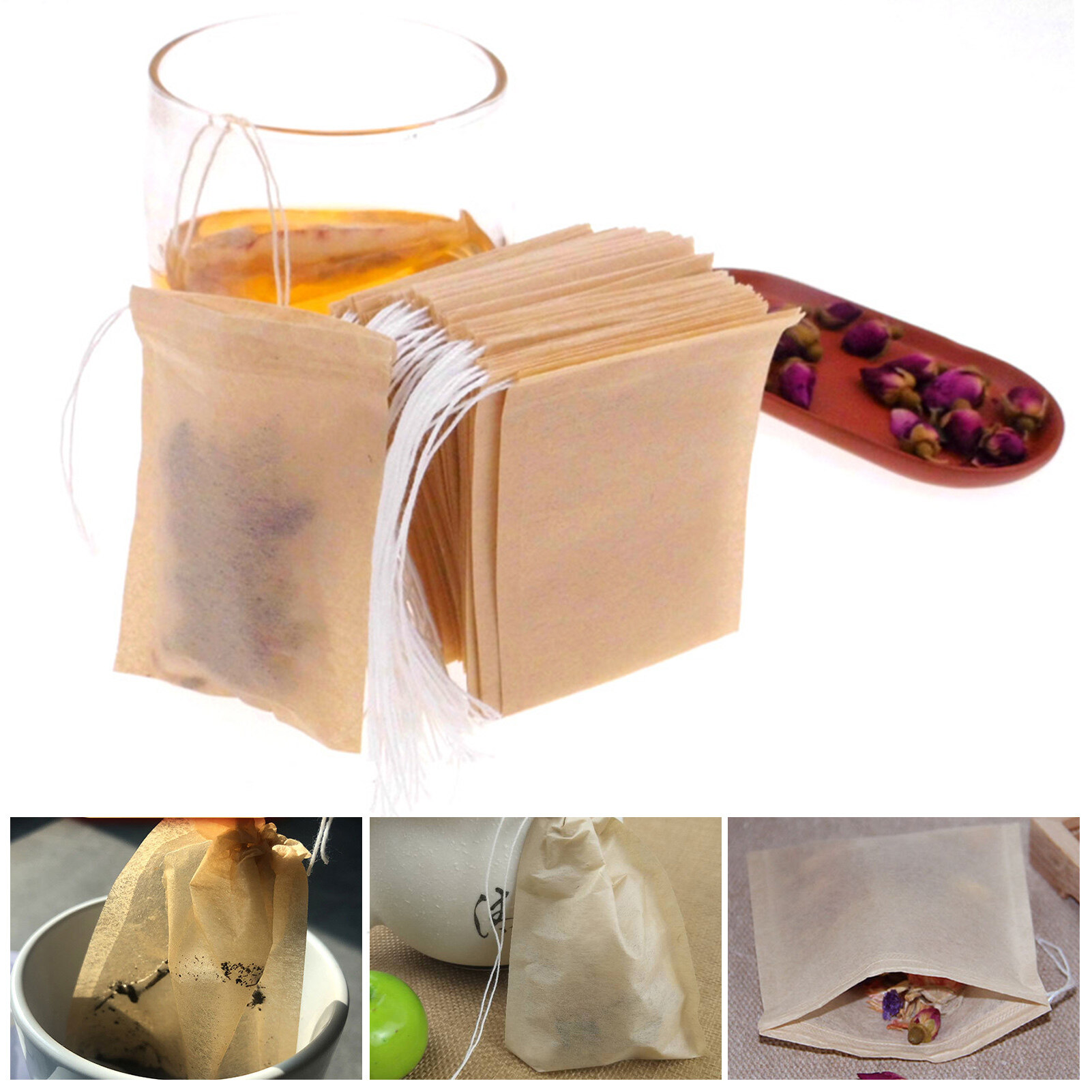 EMachinery 100Pcs Tea Filter Bag Heat Resistant Disposable Drawstring Design Well-Constructed Mesh Coffee Filter Bag for Office Strainer Pouch Portable