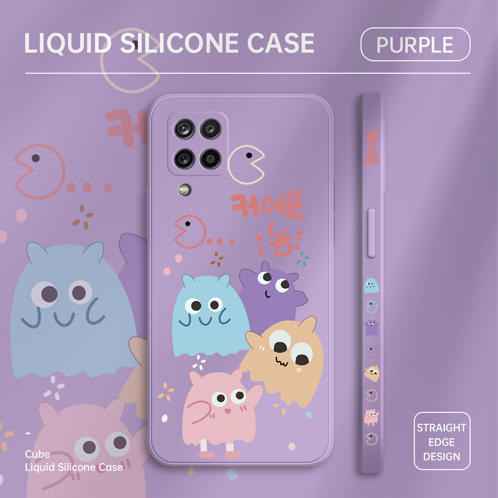 UCUC Case For Samsung Galaxy A12 5G A12 4G M12 Casing Samsunga12 5G SamsungM12 For Girls Cartoon Monster Family Design Side Design Case Square Edge Pattern Liquid Silicone Case Full Cover Camera Protection SoftCase