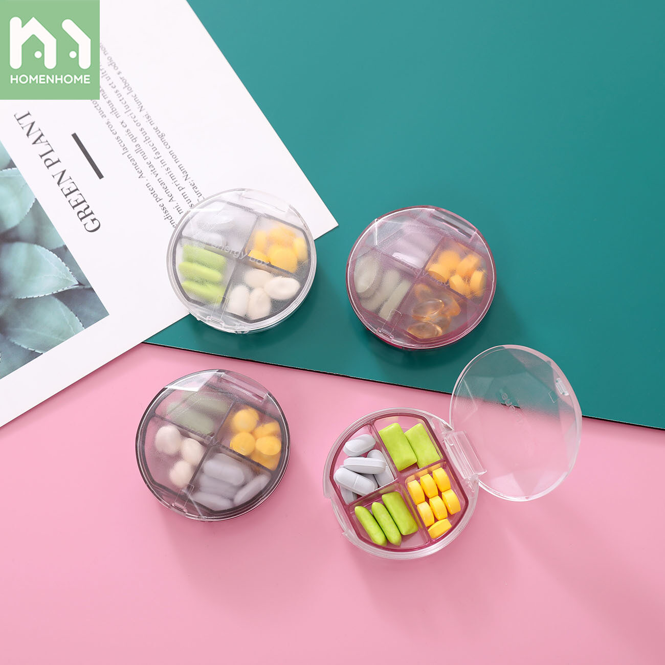 Homenhome Mini Candy Box Portable Pill Box case with Partition Small Size Carry-on Items Box
