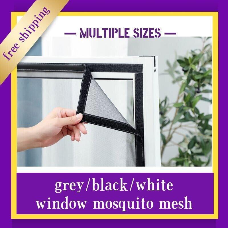 DIY Window Mosquito Net insect Window Mesh Fiberglass Screen Adjustable Window Screen Flies Net with Stick Velcro (Grey/Black/White)