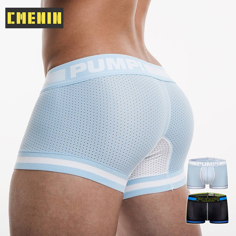 [CMENIN Official Sotre] Boxer For Men Panties (1 Pieces) PUMP Spandex Low waist Boxer Men Underware Trunks Popular Patchwork Sexy Mens Underwear Boxershorts Sport 2020 New H499